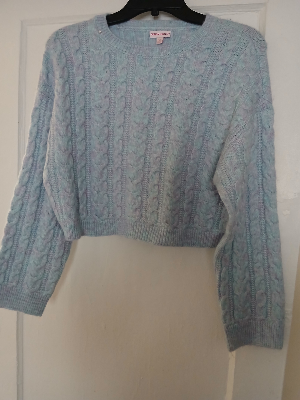 Design History Light Blue Cable Knit Cropped Sweater